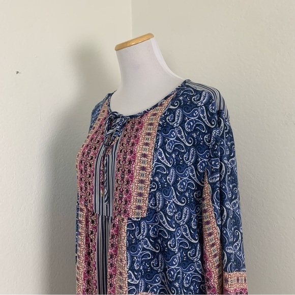 Grand & Greene Peasant Top Boho Mixed Print Size 1X - Picture 7 of 16